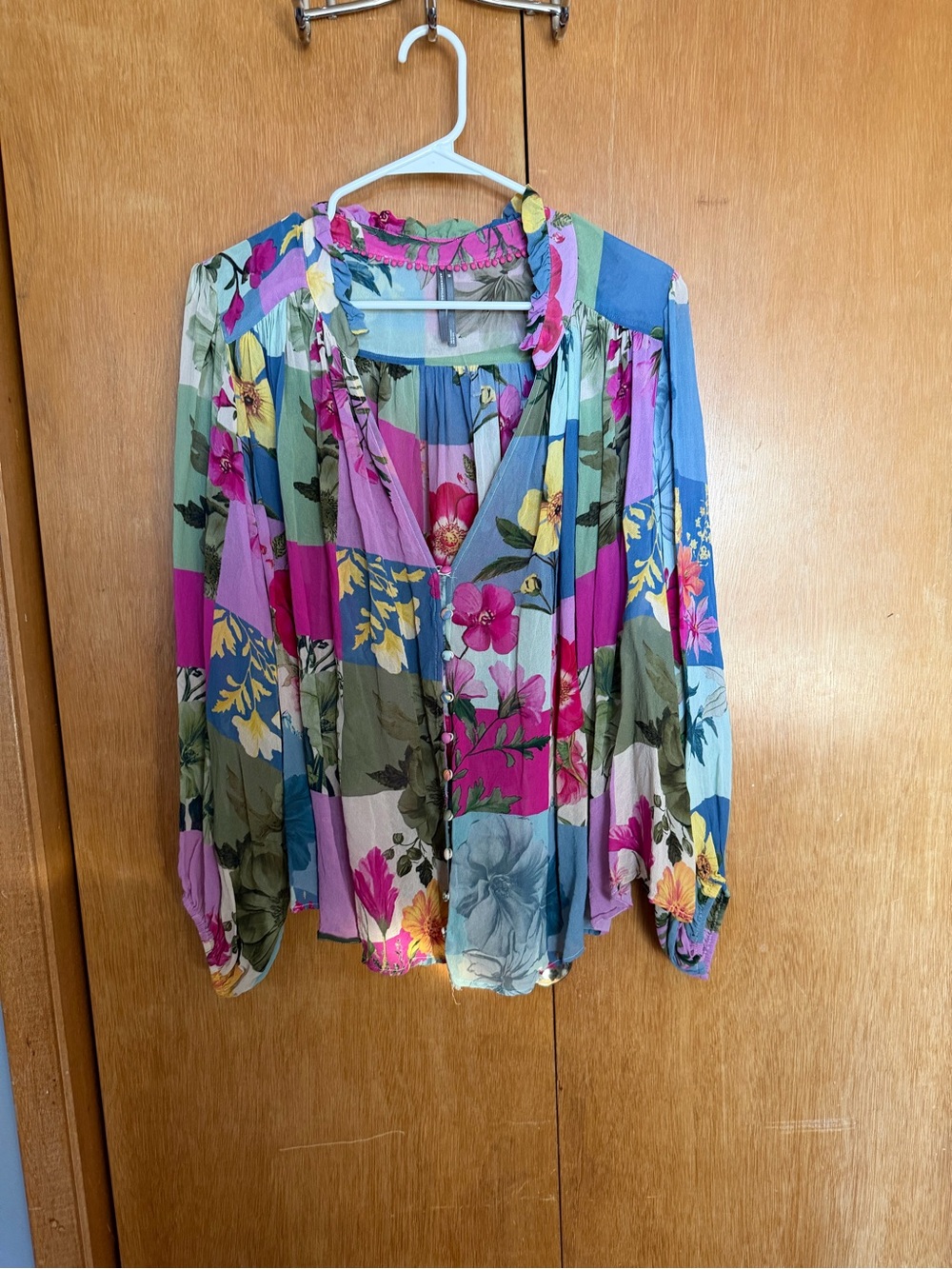 Anthropologie Estela Floral Patchwork Button-Front Women's Blouse - Picture 4 of 8